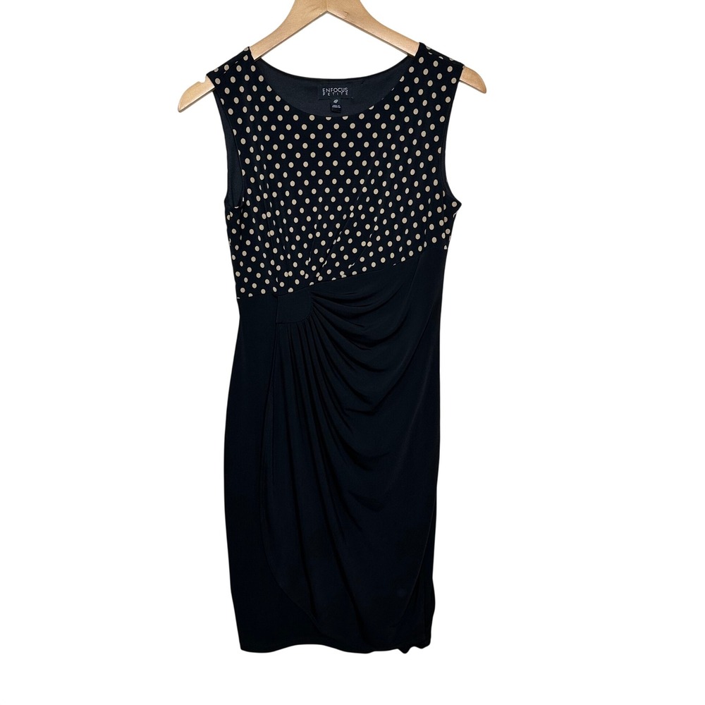 Enfocus Studio Polka Dot Sleeveless Cocktail Sheath Dress size 4 Petite Black